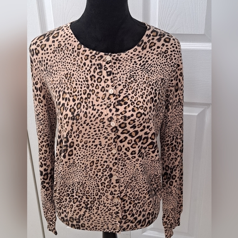 Leopard Print Knit Cardigan Size L (12-14